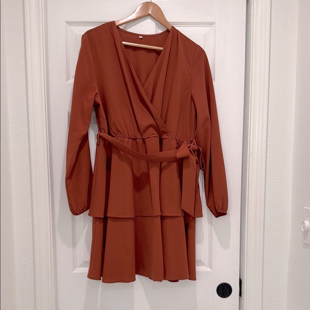 Elegant Rust Wrap Dress